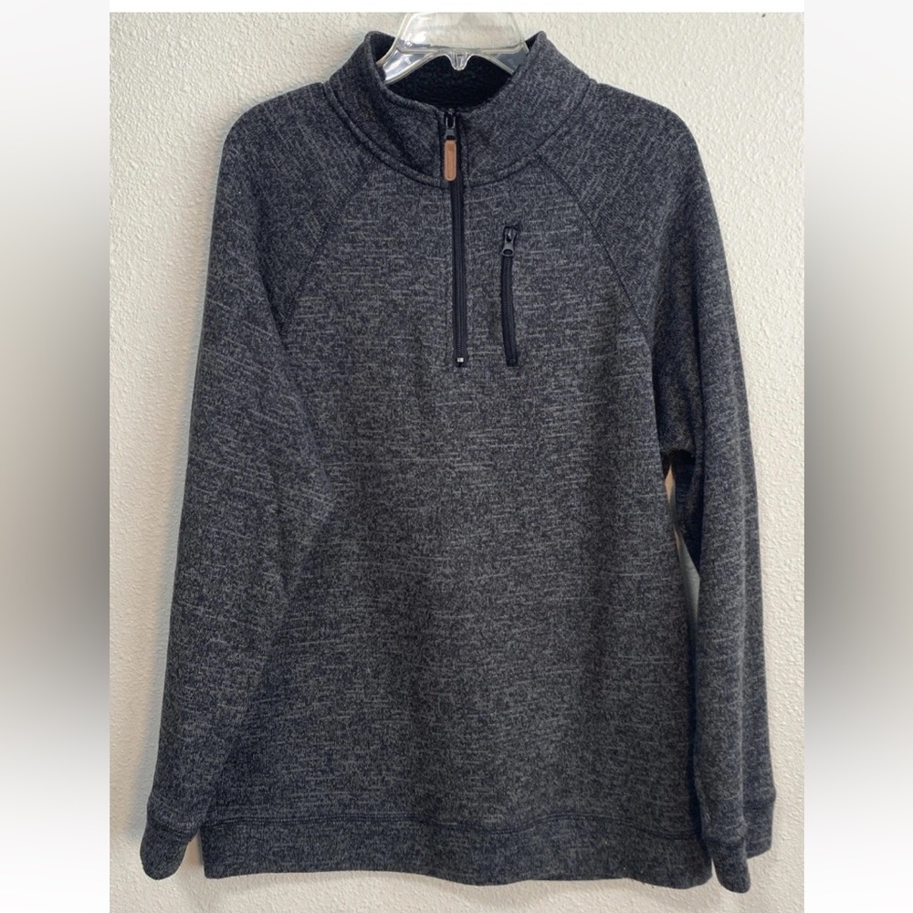 Old River Black Gray Fleece 1/4 Zip Mock Sherpa Lined Collar Men’s Medium